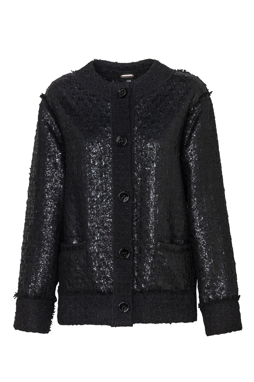 Product still of the Amelia Toro Loose-Fit Contrast Wool Jacket in Black on a white background