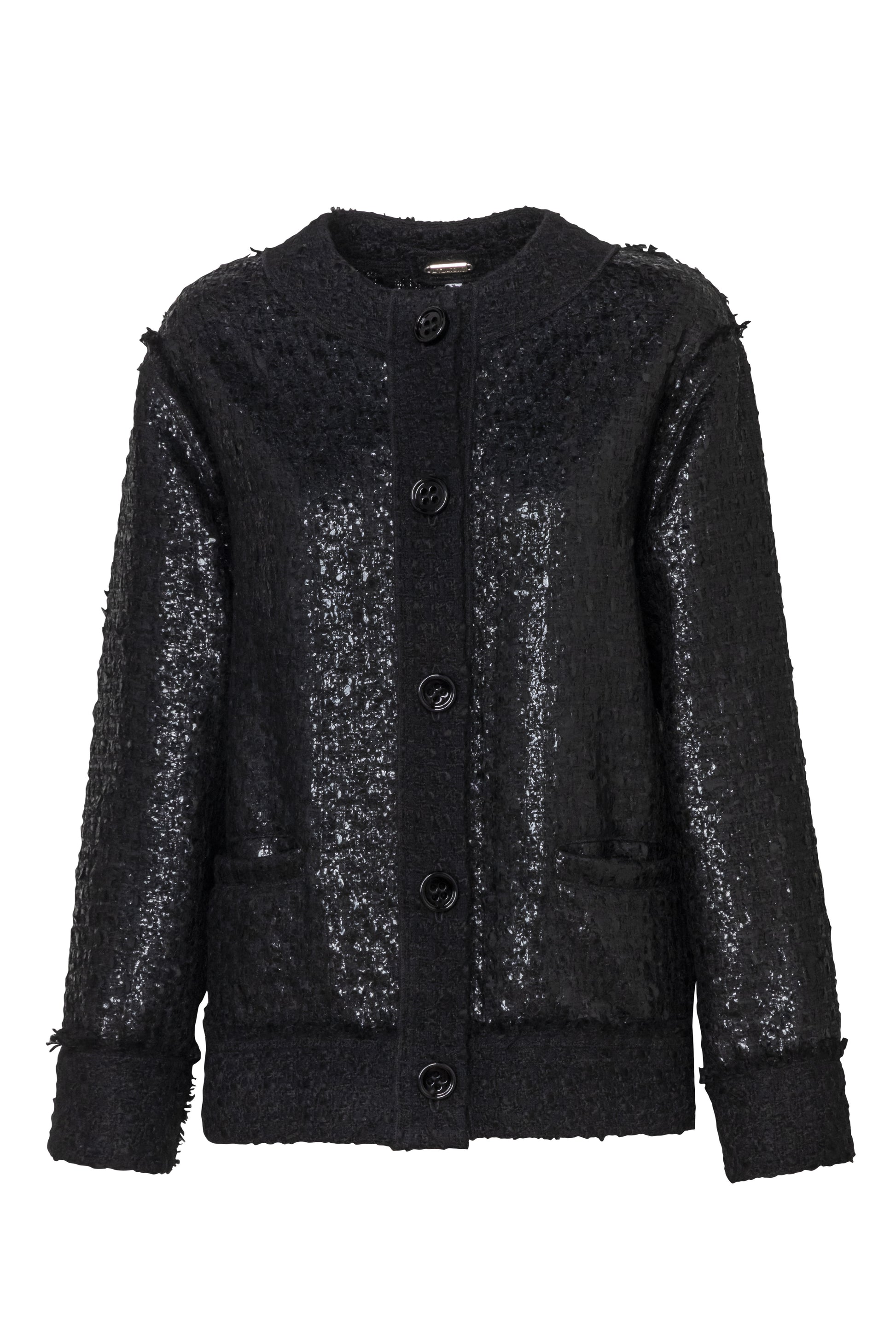 Product still of the Amelia Toro Loose-Fit Contrast Wool Jacket in Black on a white background