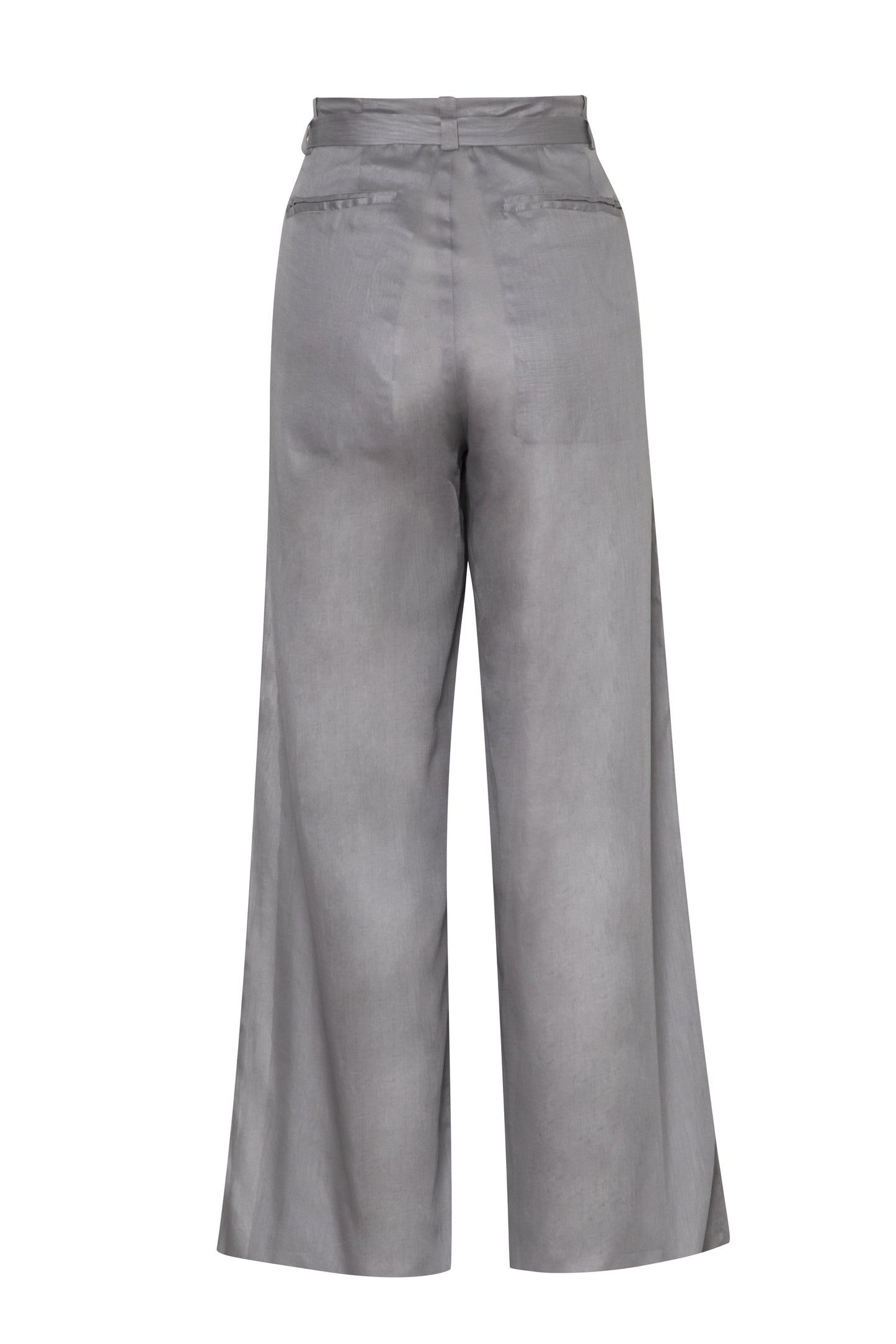 Close-up of the Amelia Toro Pleated Cotton Voile Wide-Leg Pants in Grey/Pink