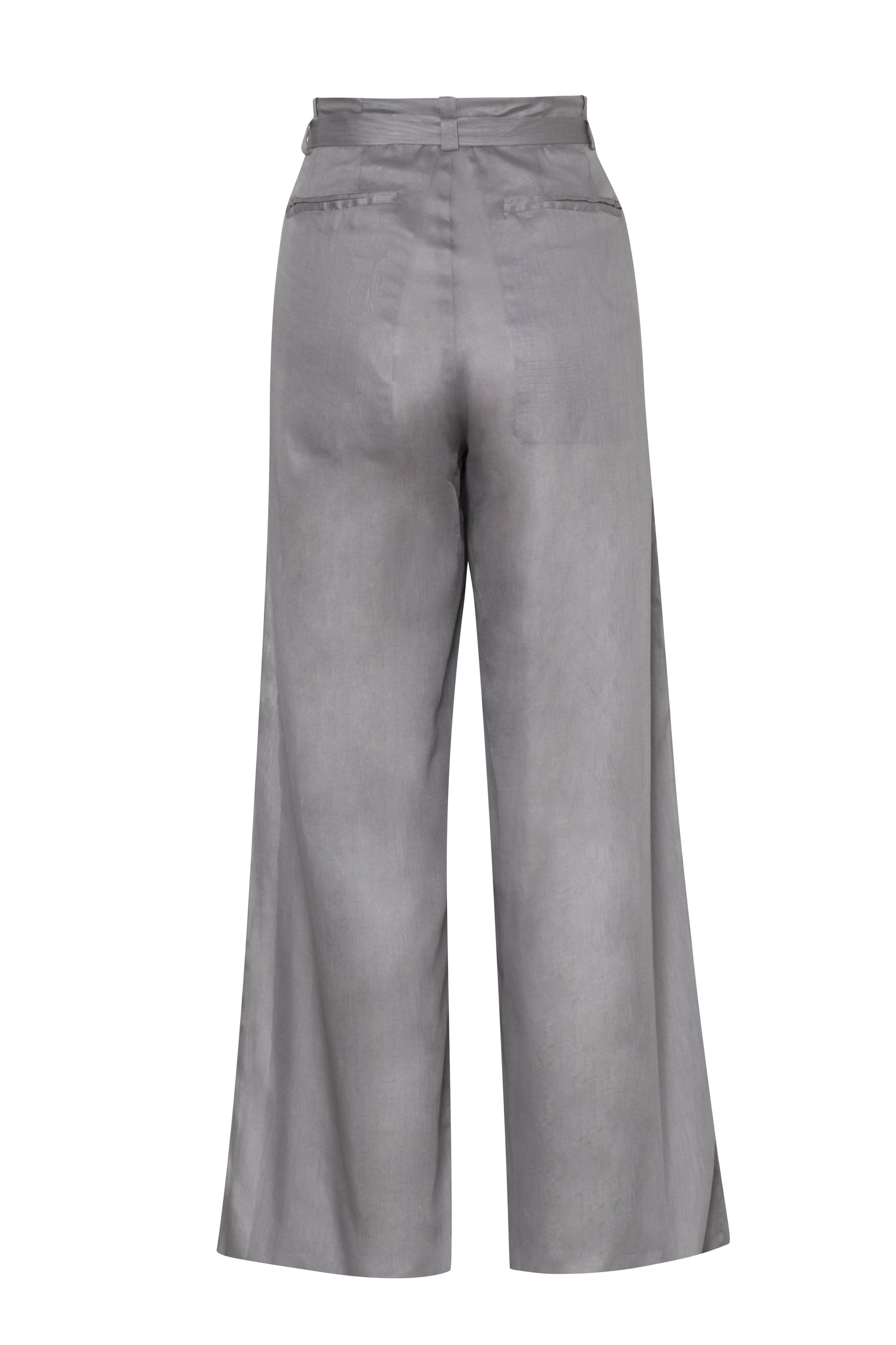 Close-up of the Amelia Toro Pleated Cotton Voile Wide-Leg Pants in Grey/Pink