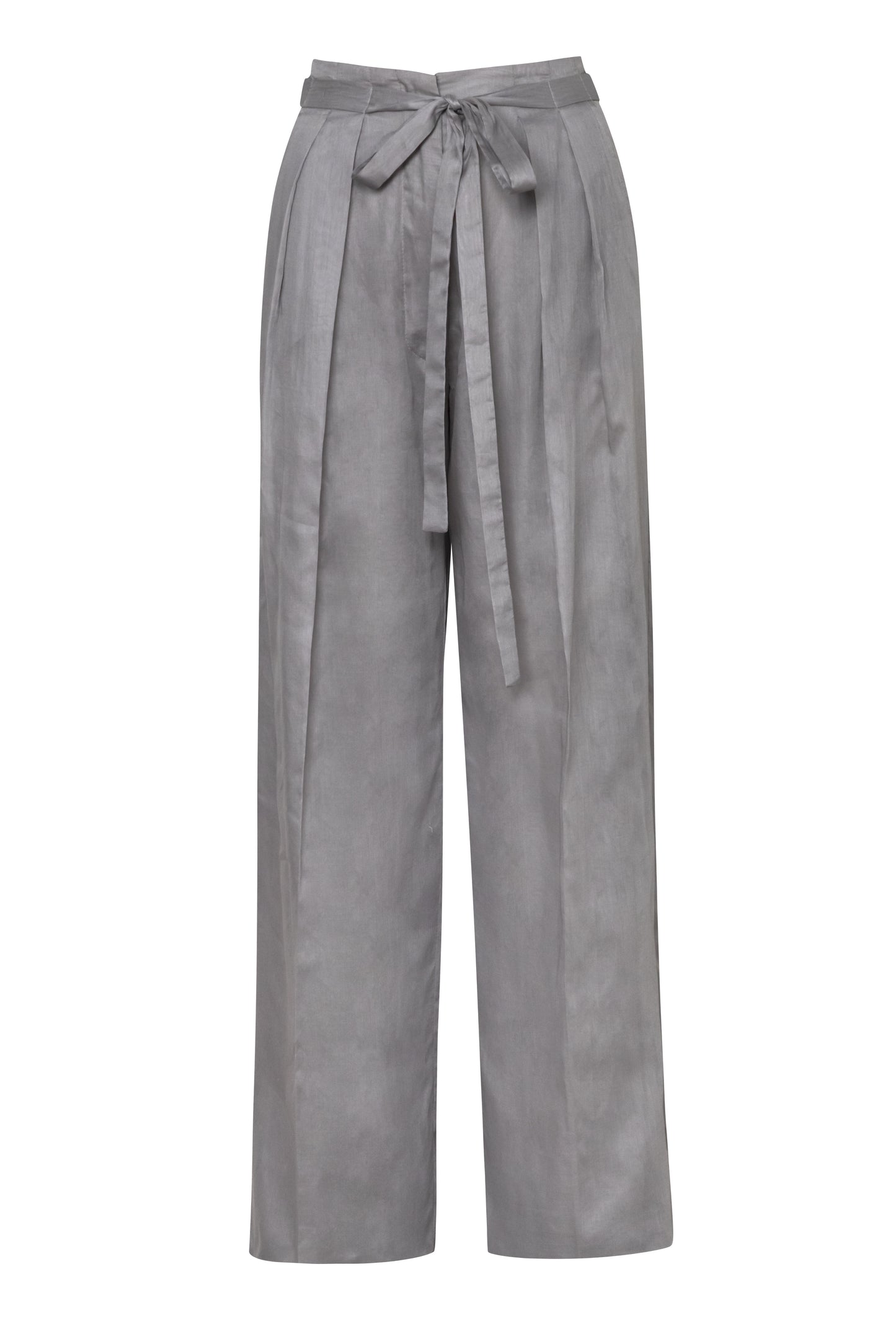 Product still of the Amelia Toro Pleated Cotton Voile Wide-Leg Pants in Grey/Pink on a white background