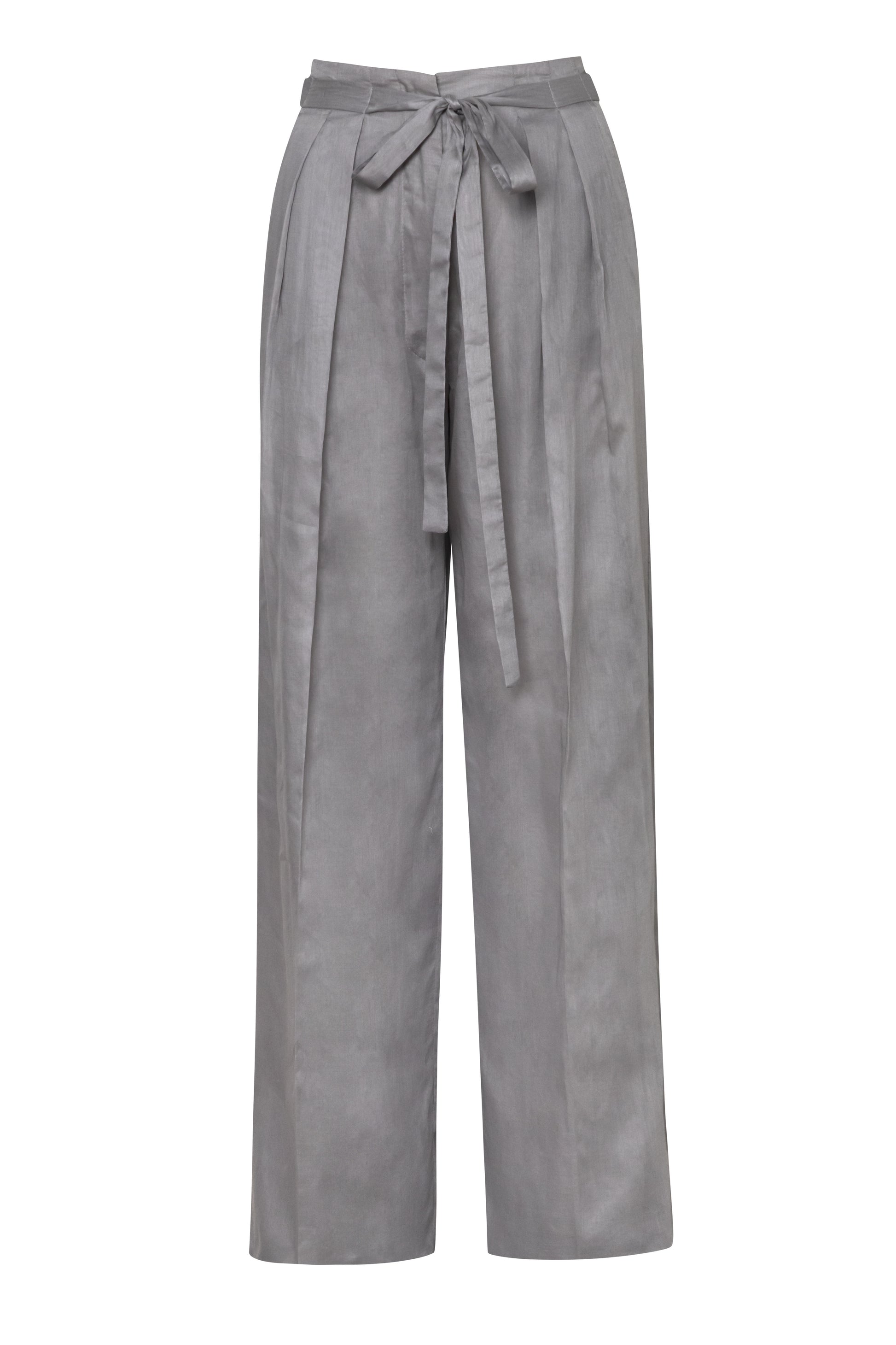 Product still of the Amelia Toro Pleated Cotton Voile Wide-Leg Pants in Grey/Pink on a white background