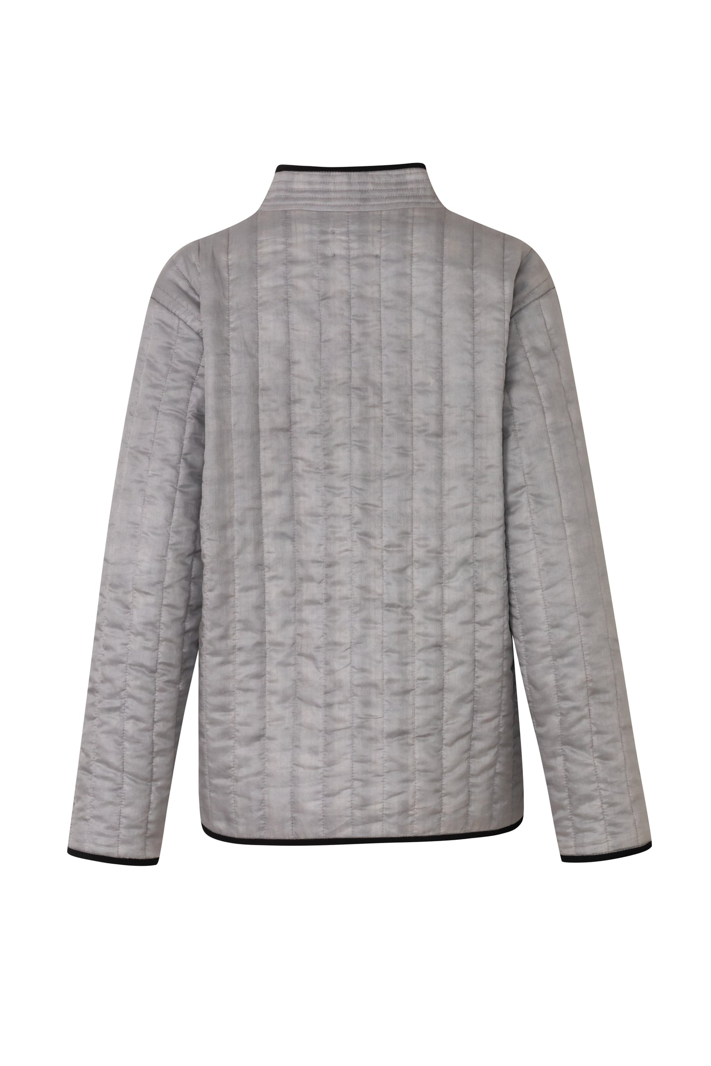 Close-up of the Amelia Toro Quilted Cotton Mandarin-Collar Jacket in Gray