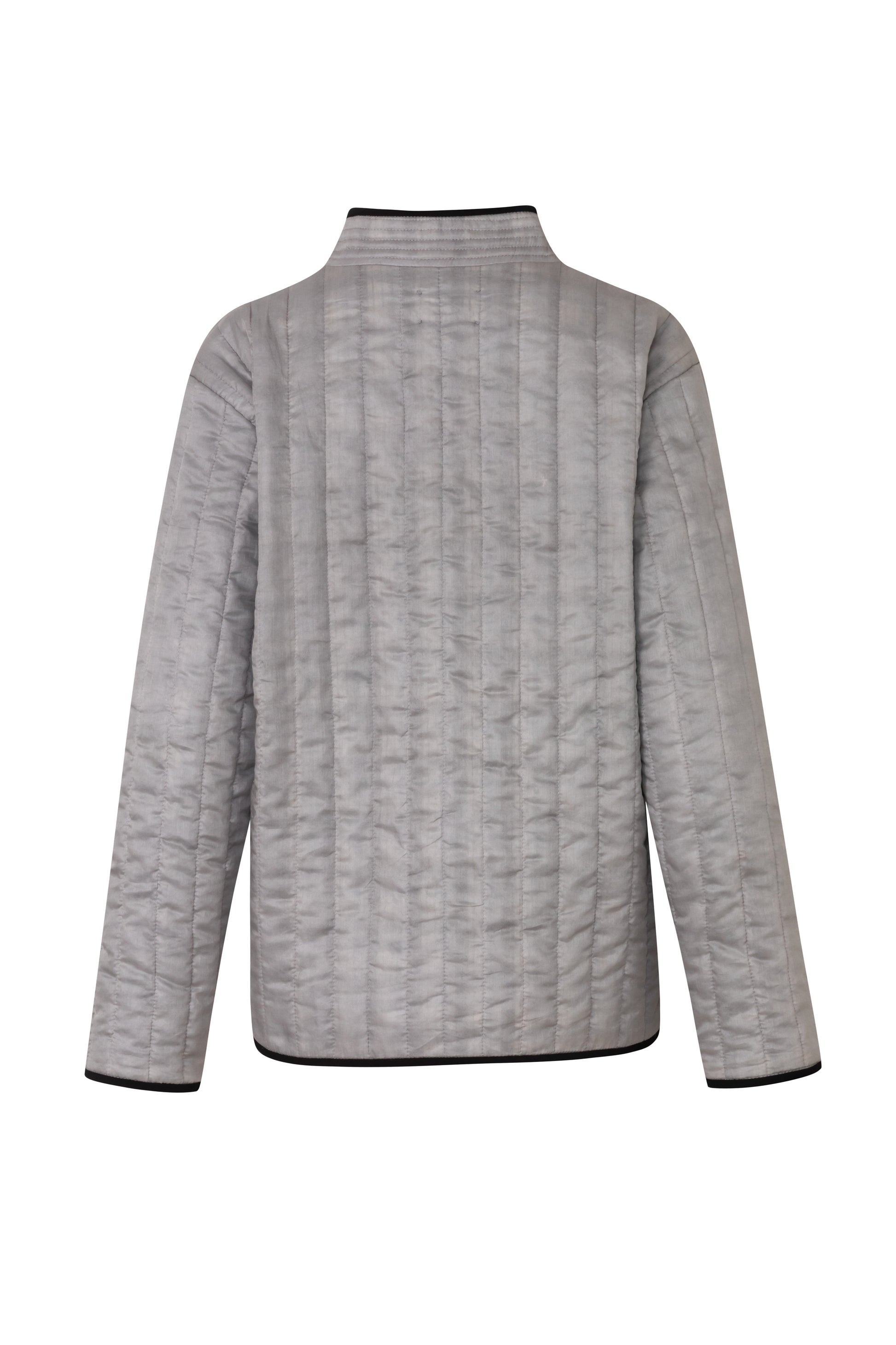 Close-up of the Amelia Toro Quilted Cotton Mandarin-Collar Jacket in Gray
