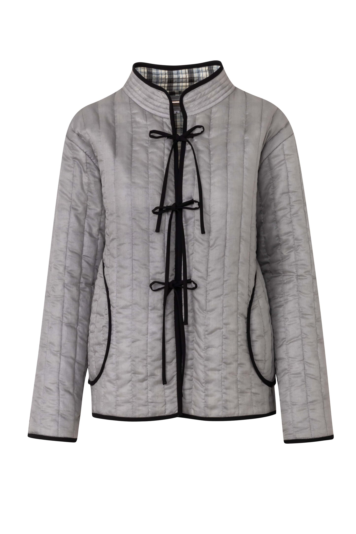 Product still of the Amelia Toro Quilted Cotton Mandarin-Collar Jacket in Gray on a white background