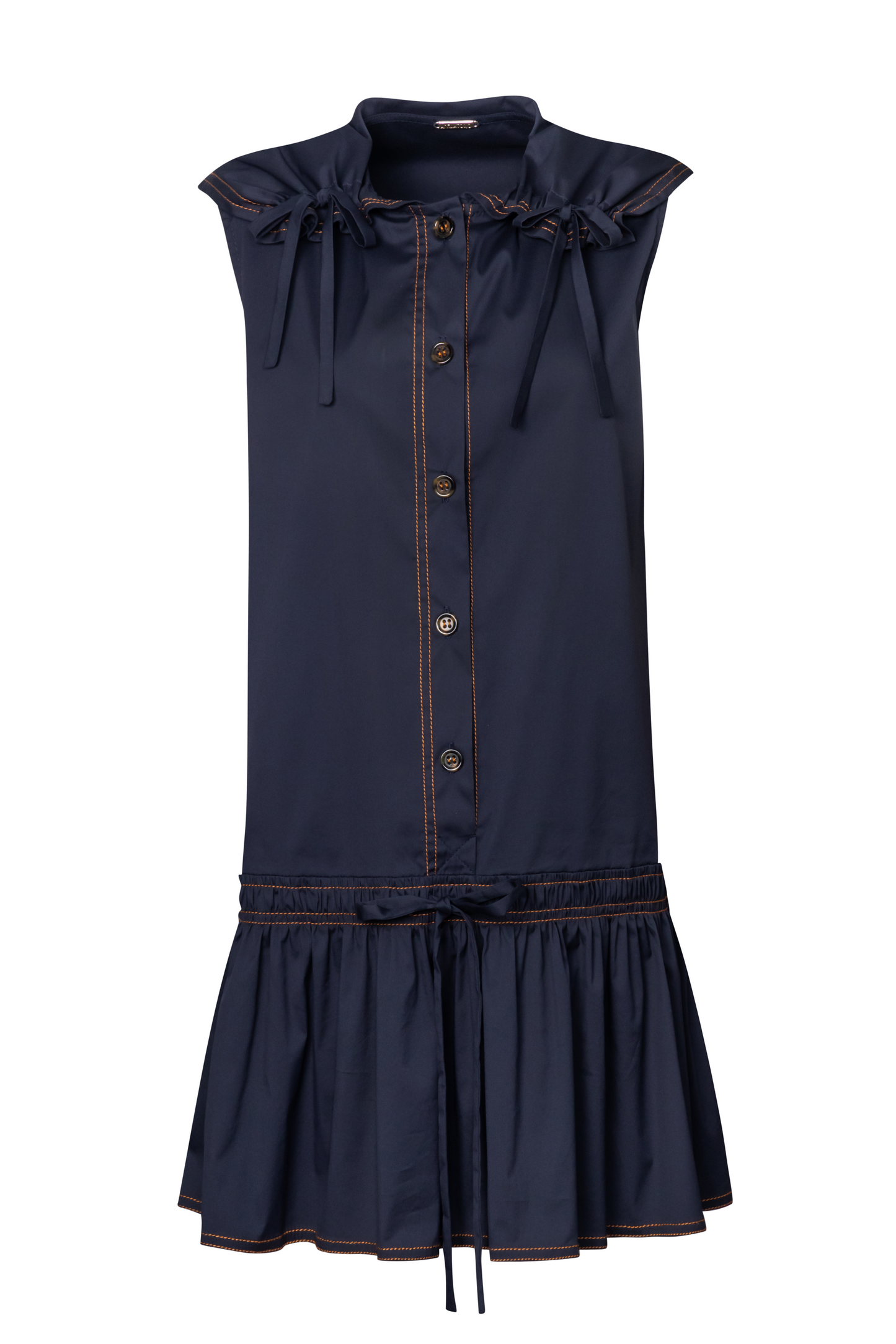 Product still of the Amelia Toro Retro Sailor Cotton Dress in blue on a white background