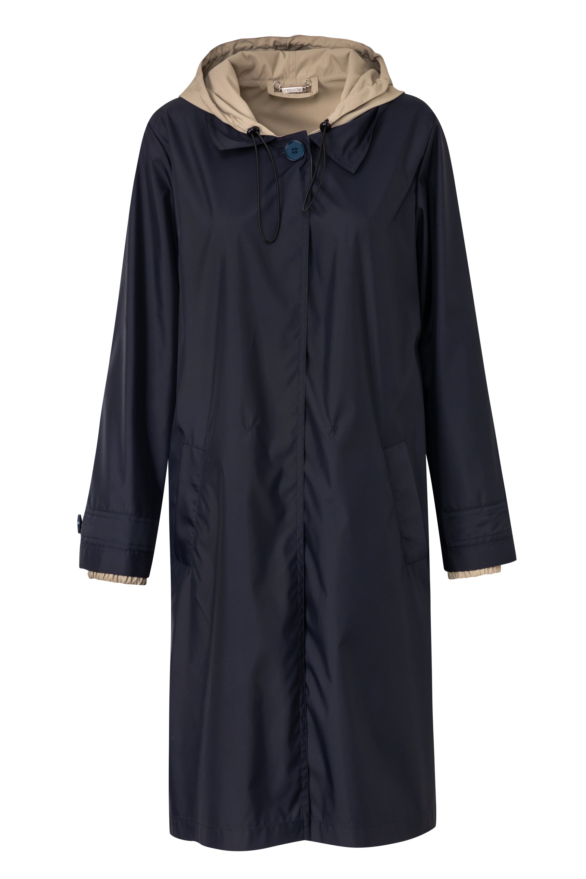 Product still of the Amelia Toro Reversible Double-Face Trench Coat in Red/Black on a white background