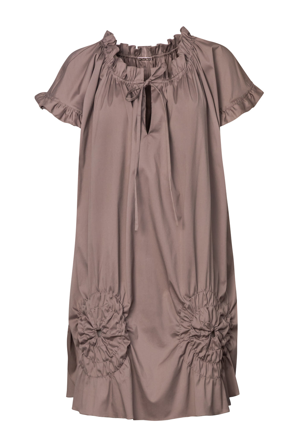 Product still of the Amelia Toro Ruched Cotton Tunic Shirt in white on a white background