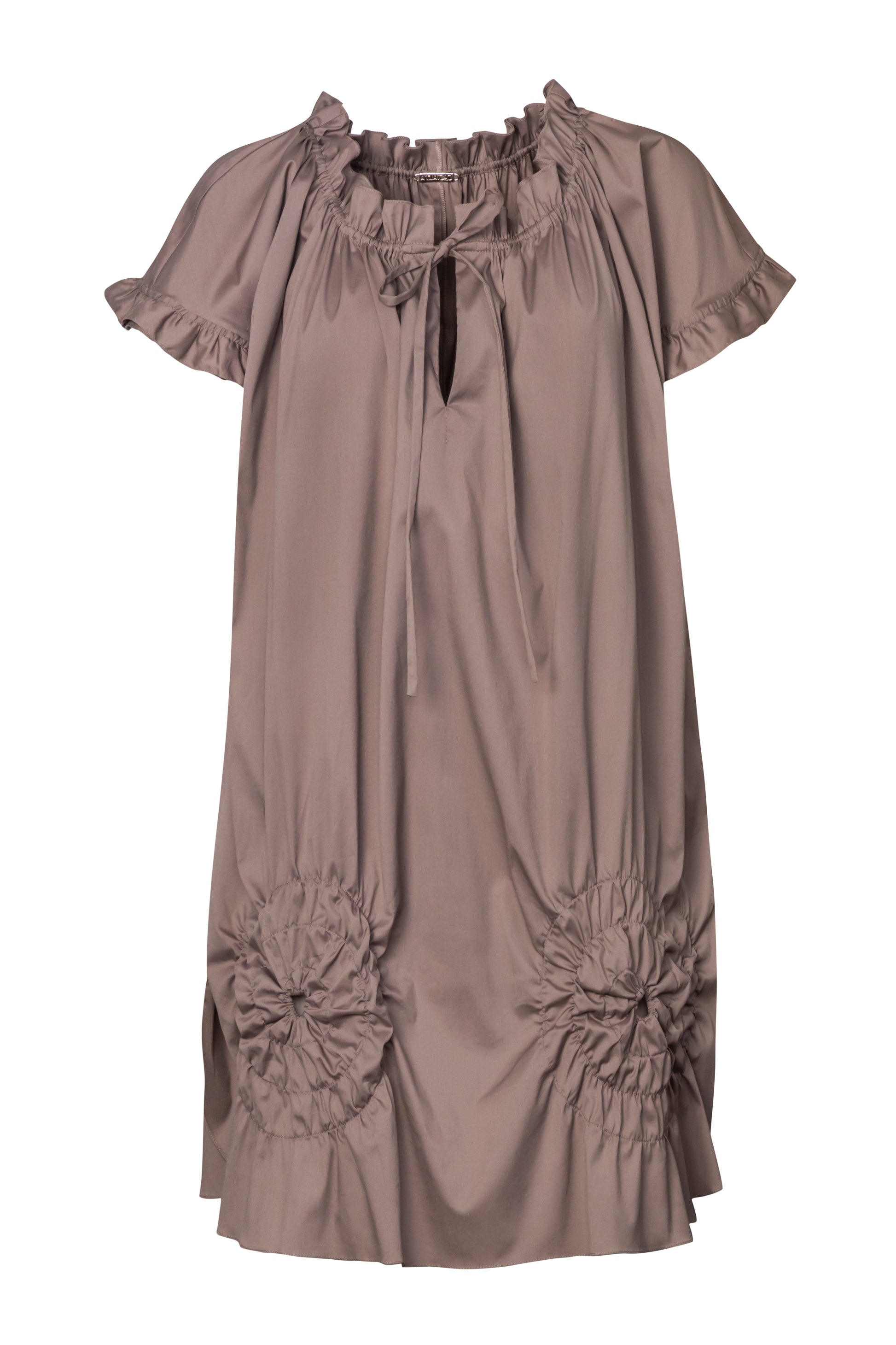 Product still of the Amelia Toro Ruched Cotton Tunic Shirt in white on a white background