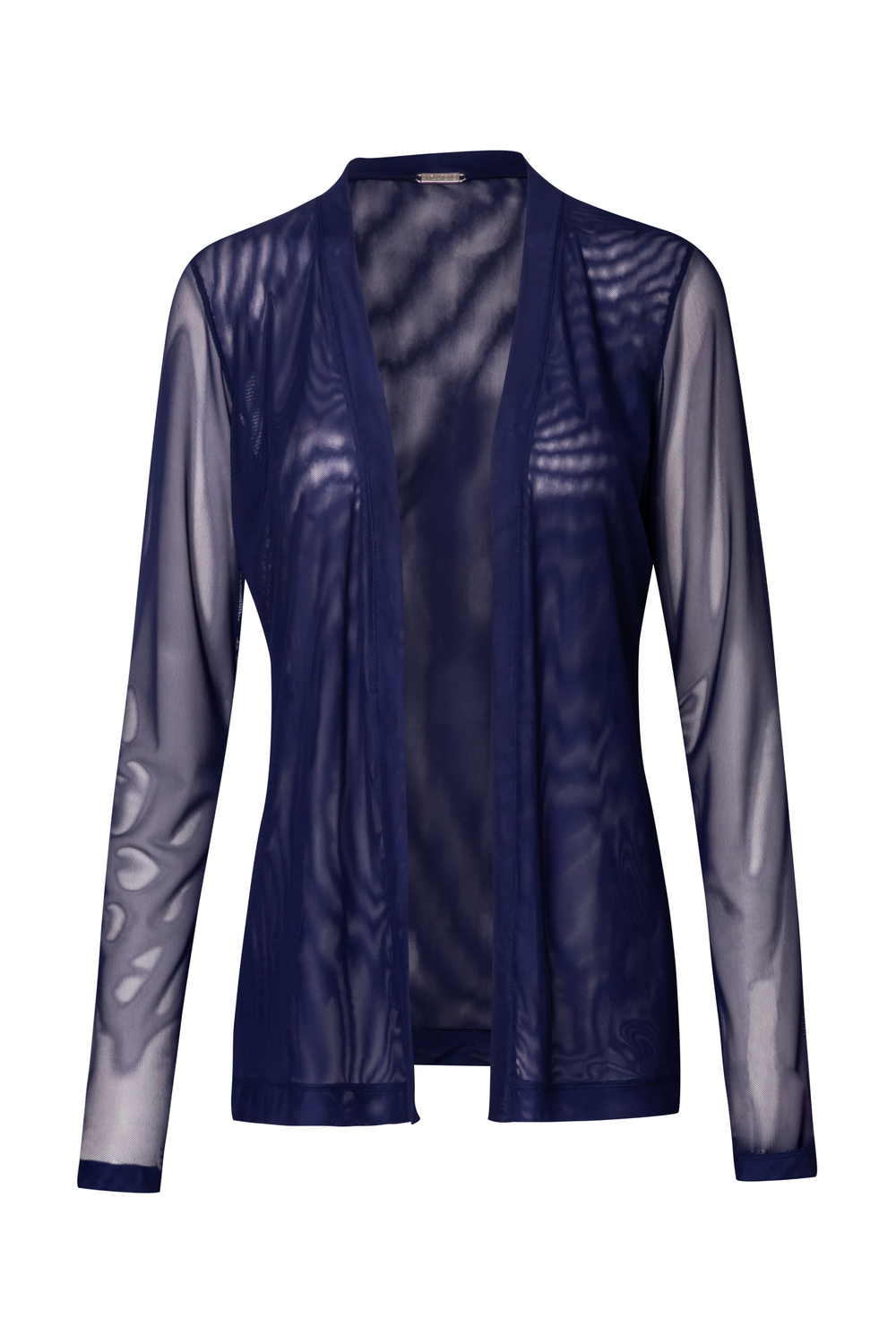 Product still of the Amelia Toro Sheer Tulle Longsleeve Sweater in blue on a white background