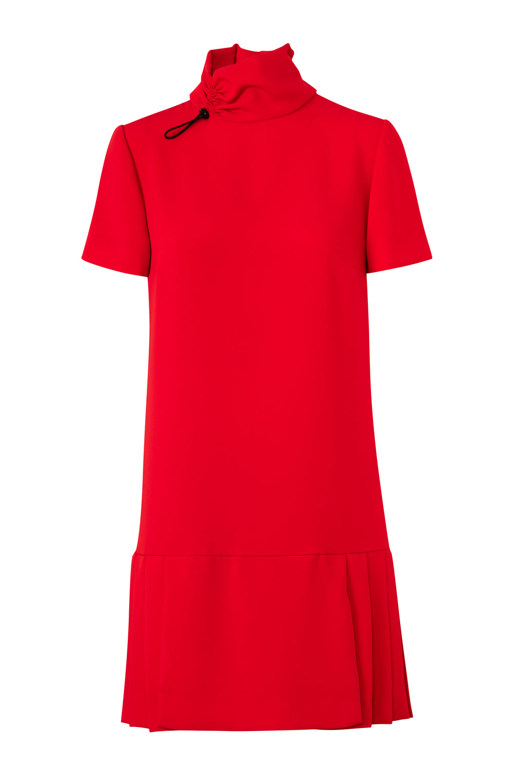 Product still of the Amelia Toro Short-Sleeve Pleated Chiffon Mini Dress in Black on a white background
