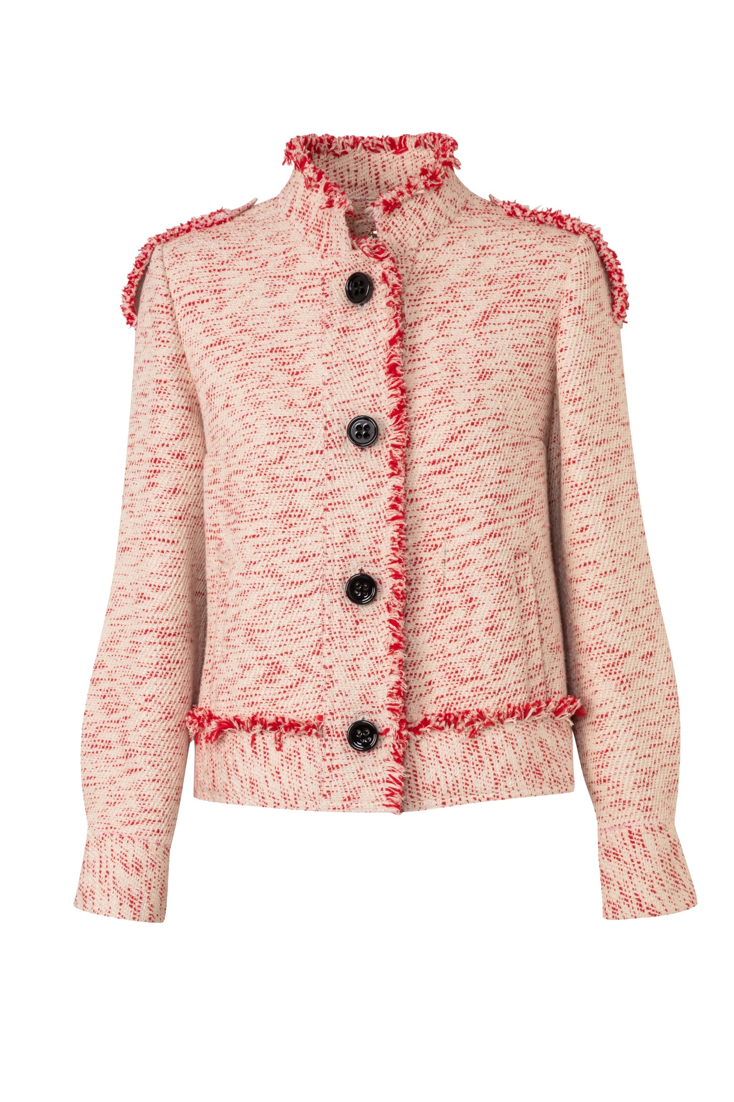 Close-up of the Amelia Toro Single-Breasted Cotton Jacket with Epaulettes in Navy Mint