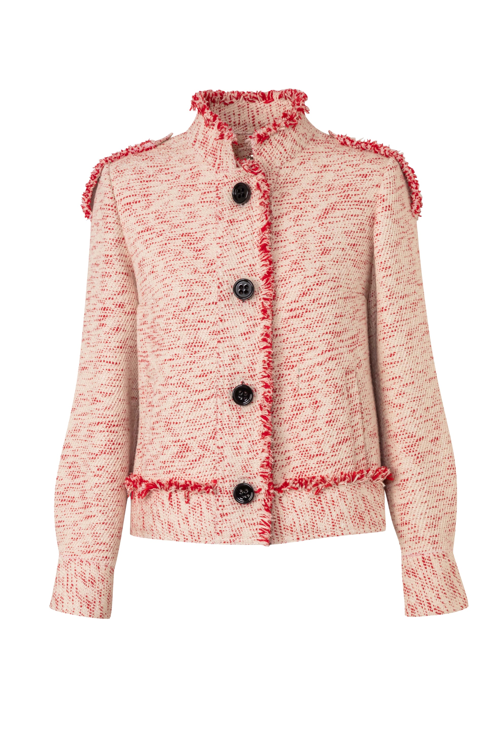 Close-up of the Amelia Toro Single-Breasted Cotton Jacket with Epaulettes in Navy Mint