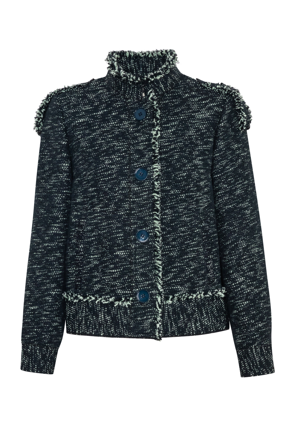 Product still of the Amelia Toro Single-Breasted Cotton Jacket with Epaulettes in Navy Mint on a white background