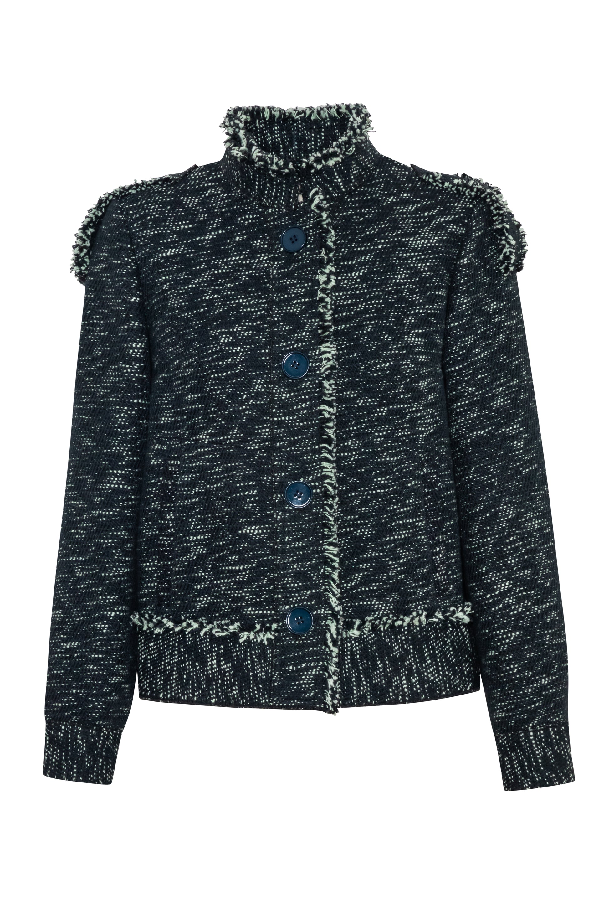 Product still of the Amelia Toro Single-Breasted Cotton Jacket with Epaulettes in Navy Mint on a white background