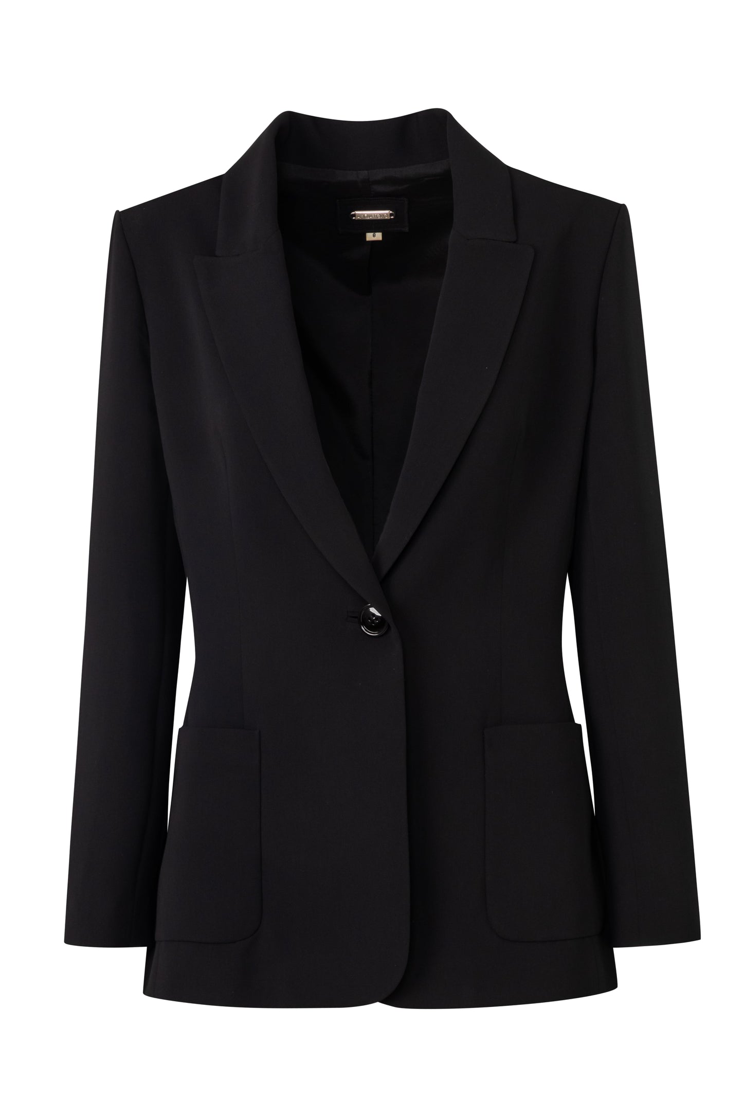 Product still of the Amelia Toro Single-Breasted Tailored Blazer in Black on a white background