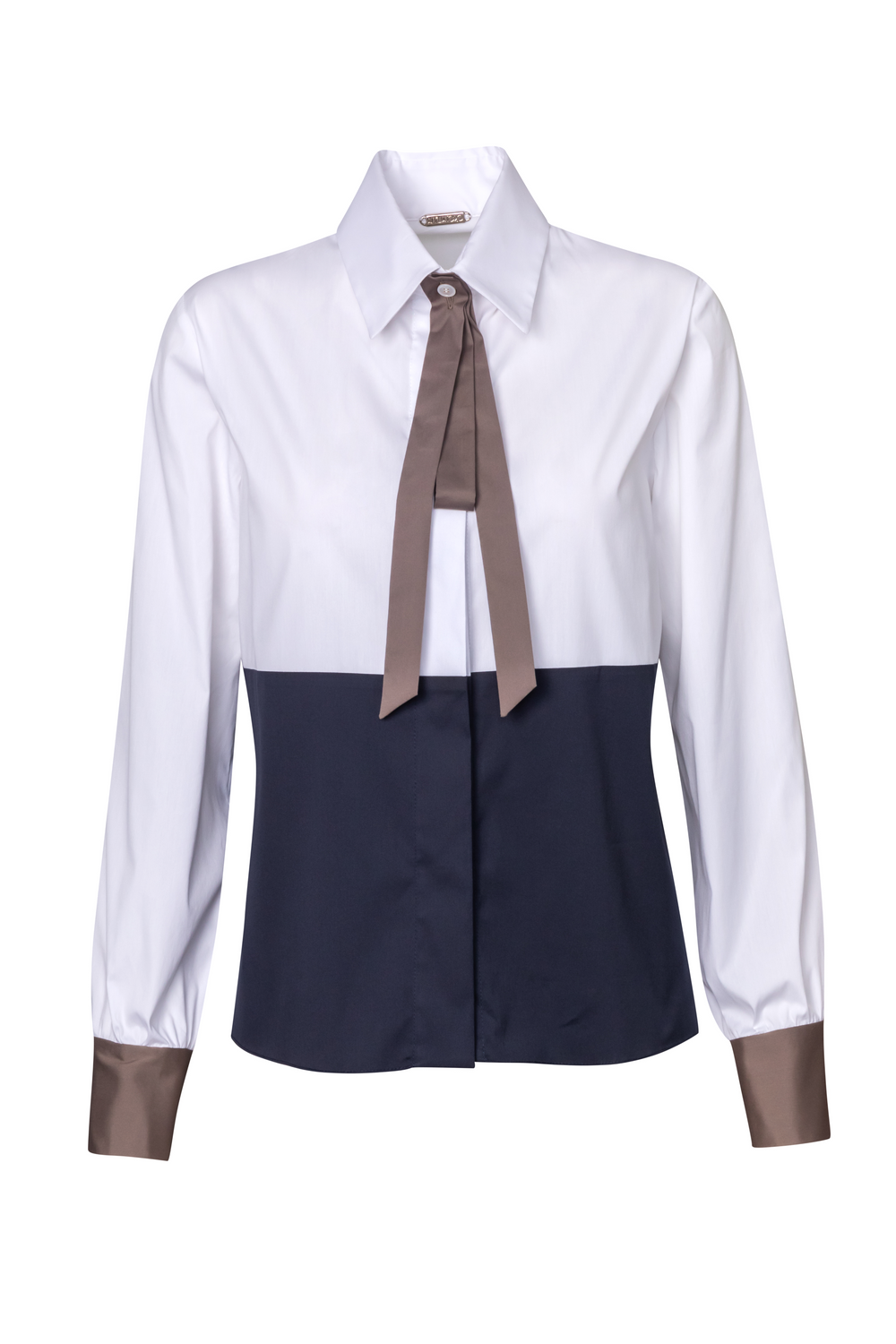 Product still of the Amelia Toro Two-Tone Tailored Shirt in blue/white on a white background