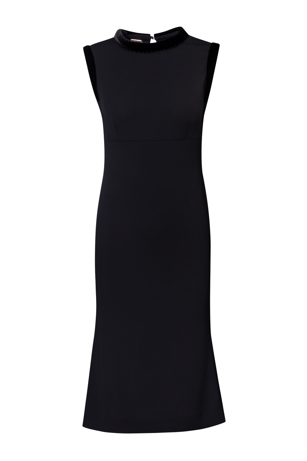 Product still of the Amelia Toro Velvet-Trimmed Black Midi Dress in black on a white background
