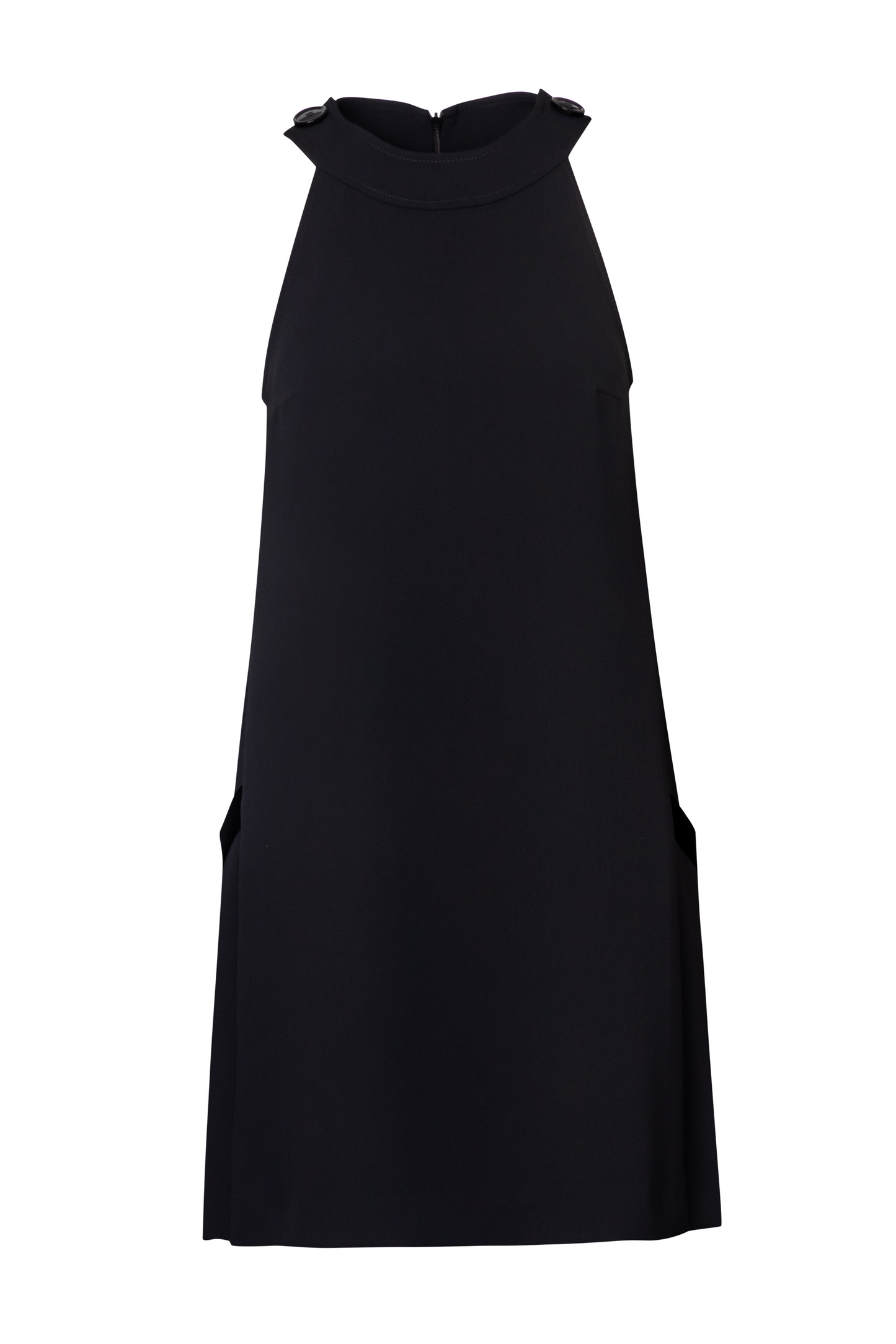 Product still of the Amelia Toro Velvet-Trimmed Little Black Jumper in black on a white background