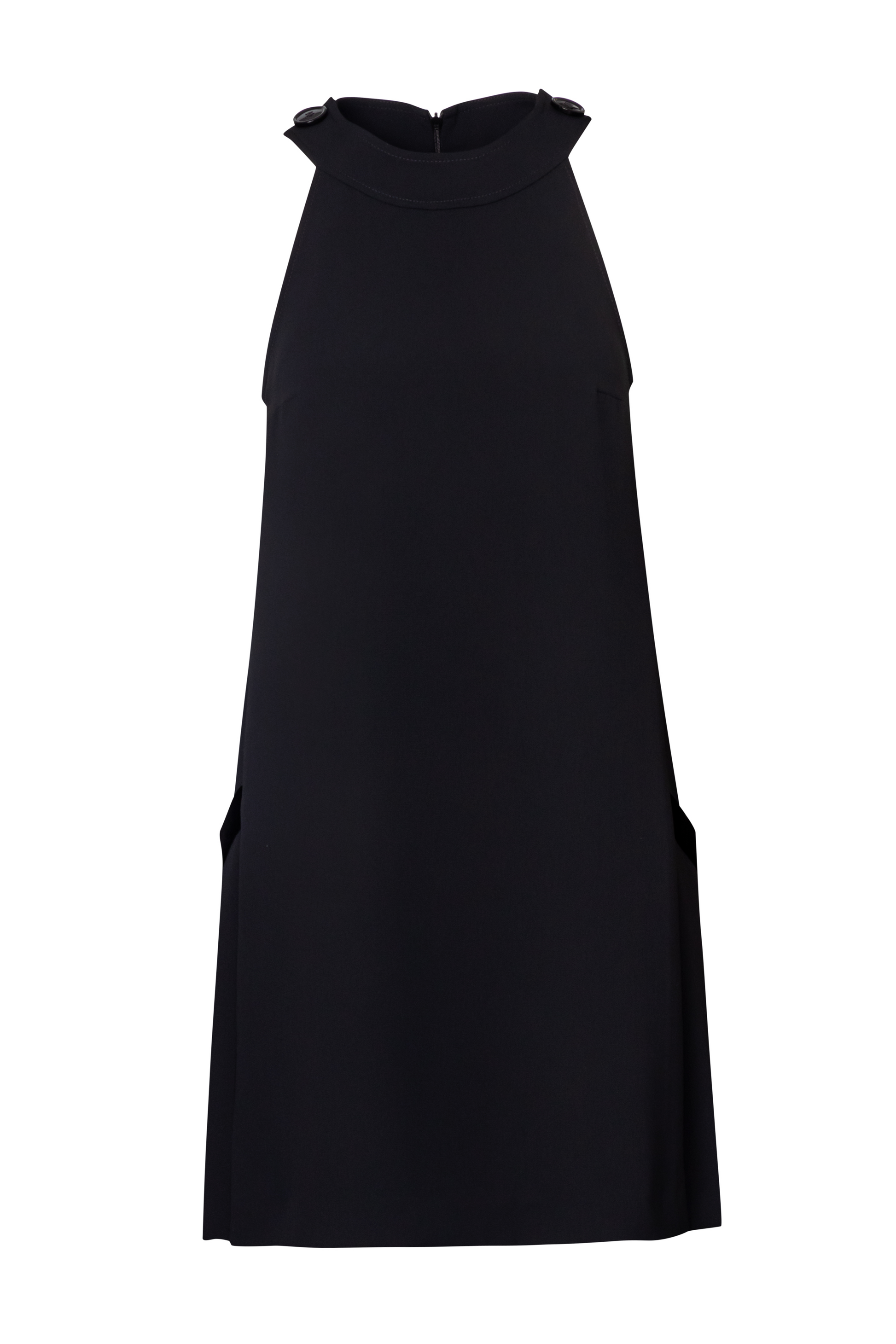 Product still of the Amelia Toro Velvet-Trimmed Little Black Jumper in black on a white background