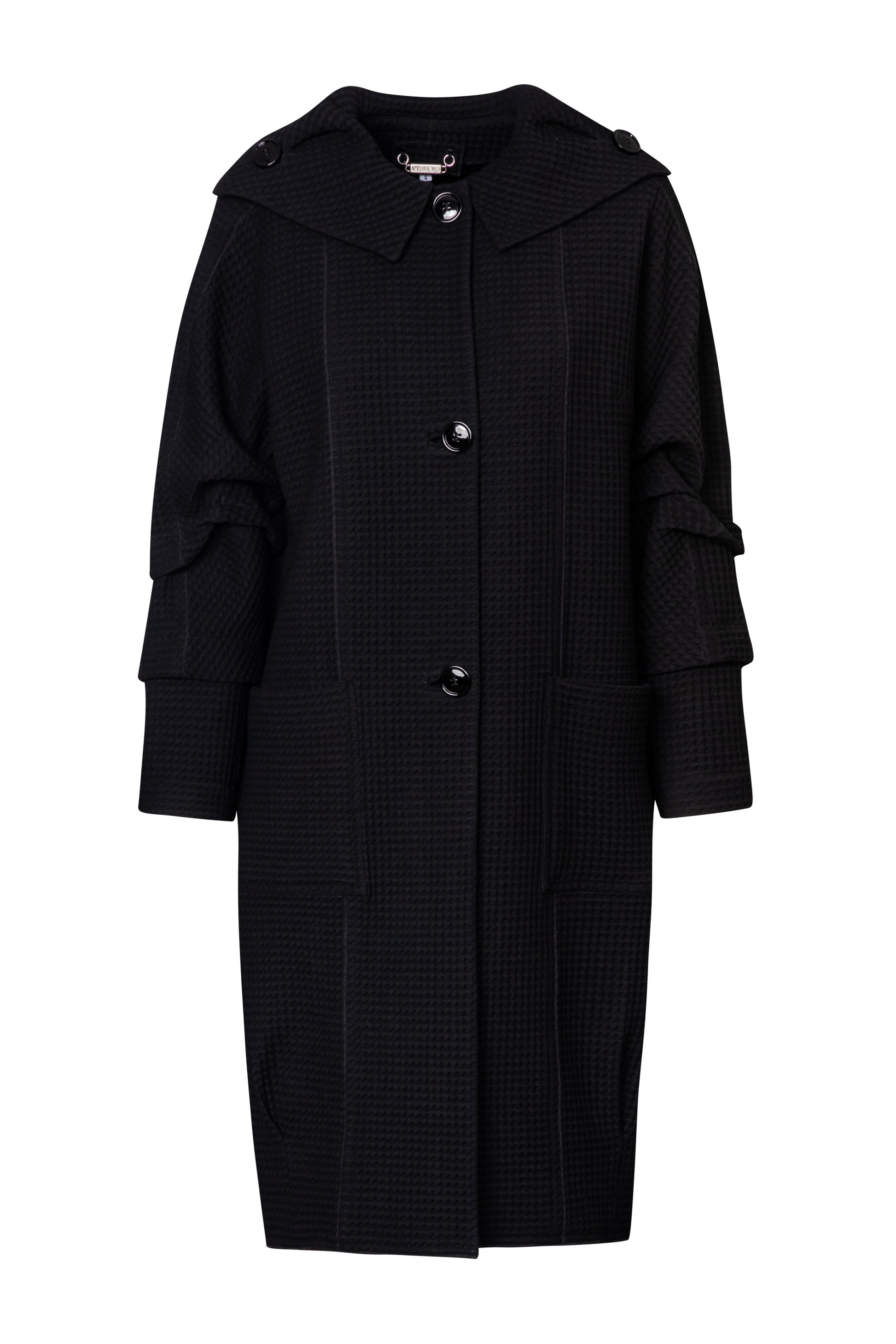 Product still of the Amelia Toro Waffle Lightweight Wool Sailor Coat in black on a white background
